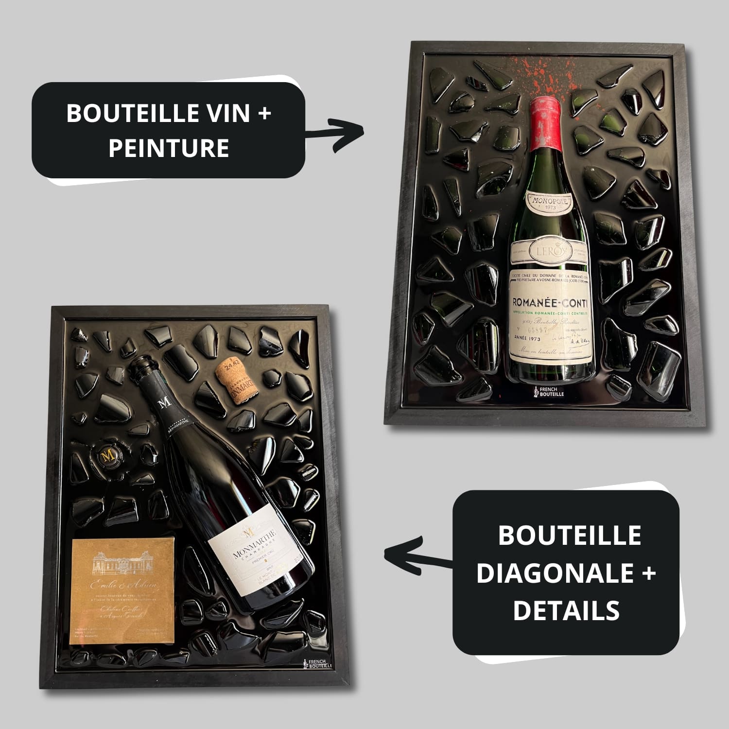 Tableau Bouteille Cassée Personnalisable Cadre Résine Epoxy – French- Bouteille, image size:1500x1500