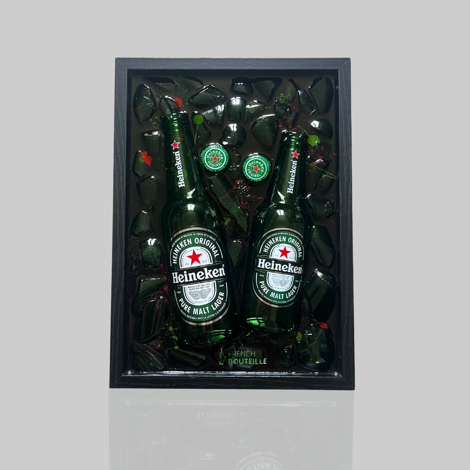 tableau bouteille cassée heineken biere french bouteille resine epoxy